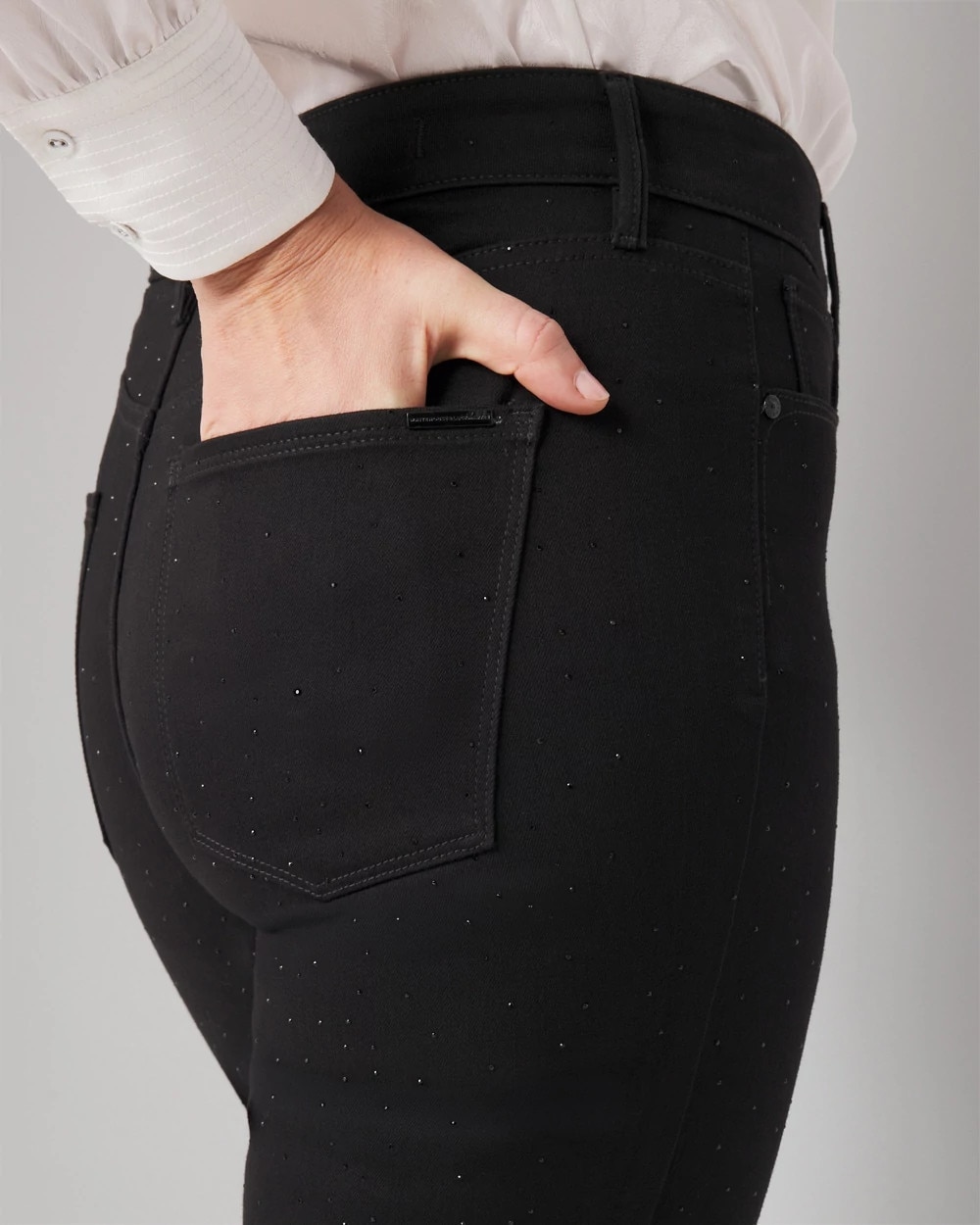 White House Black Market High-rise Sculpt Embellished Skinny Flare Jeans In Everlasting Black