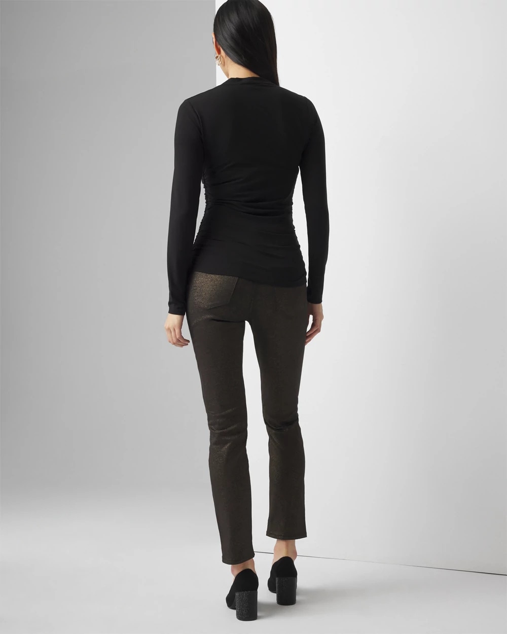 White House Black Market Square Neck Ruched Top In Black