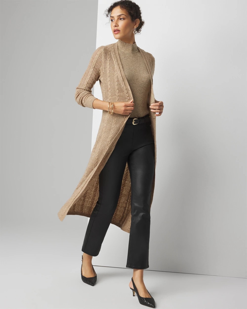White House Black Market Cable Stitch Duster Sweater In Heathered Chalet