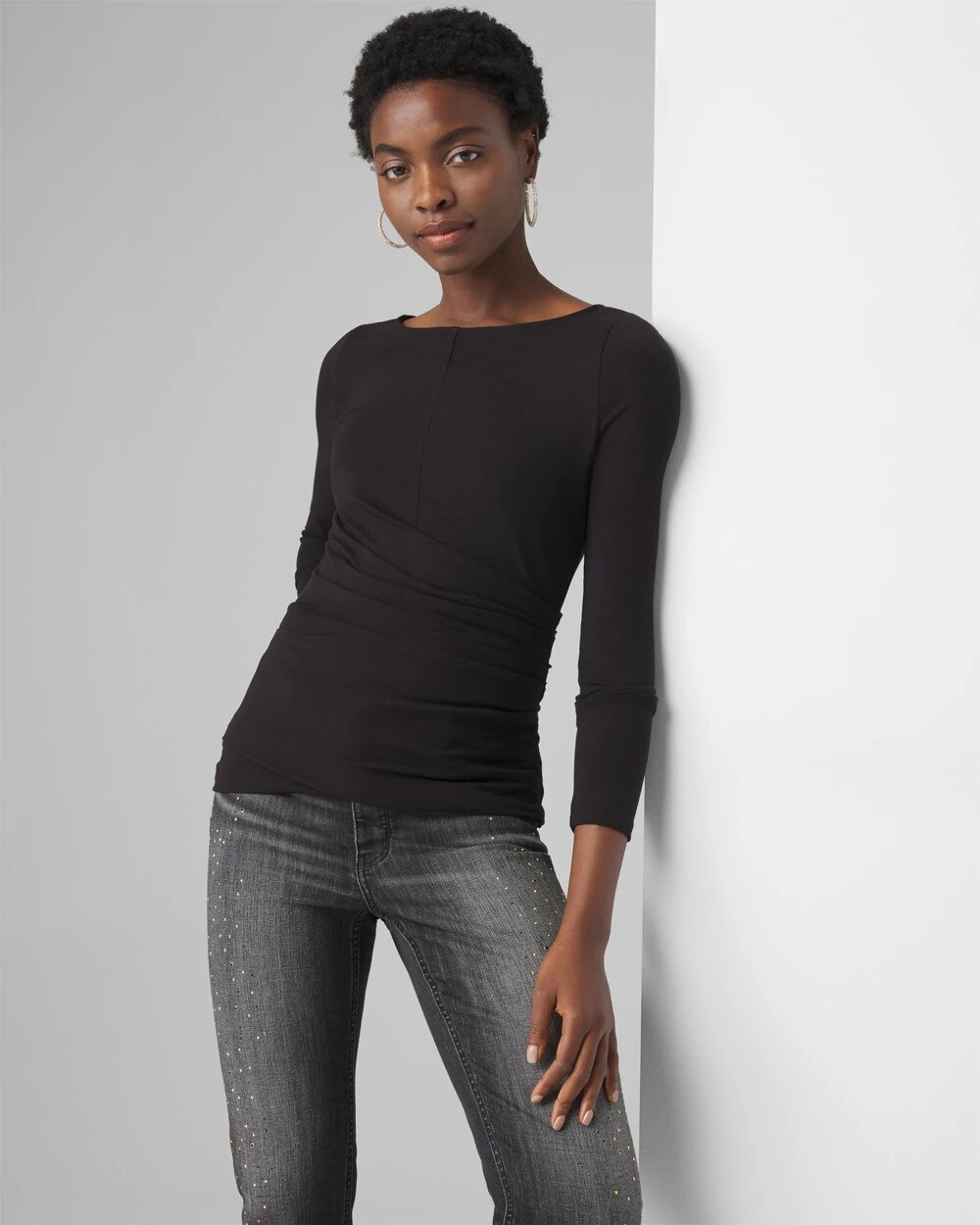 White House Black Market Wrap Front Crewneck Tee In Black