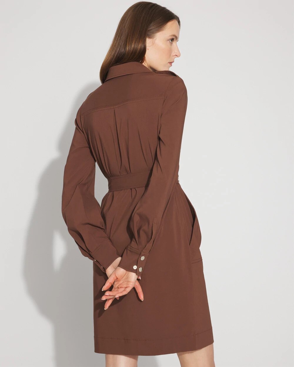 White House Black Market Long-sleeve Utility Shirt Dress In Brown