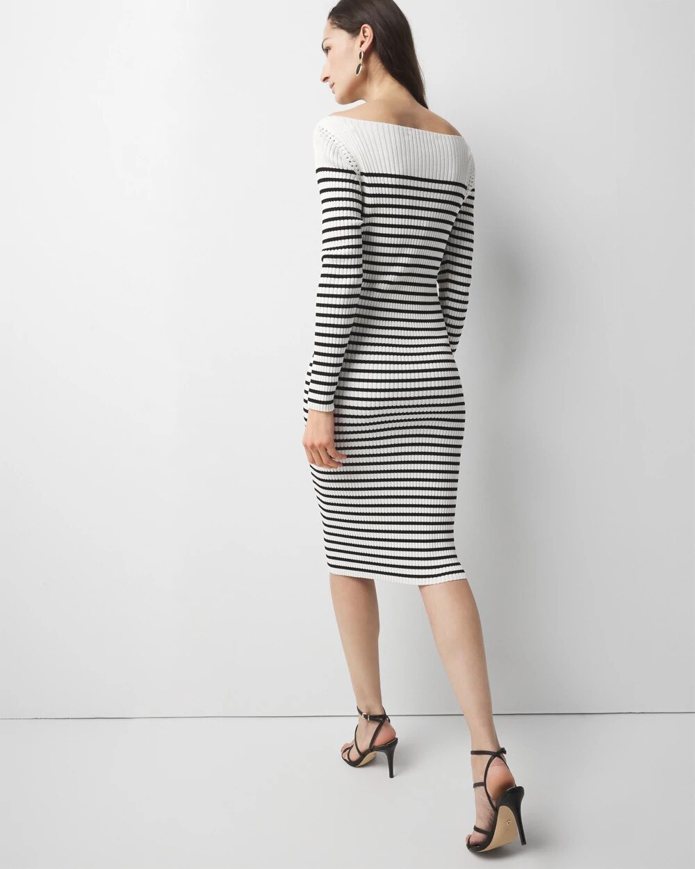 White House Black Market Crochet Sweater Dress In Sonja Stripe Ecru