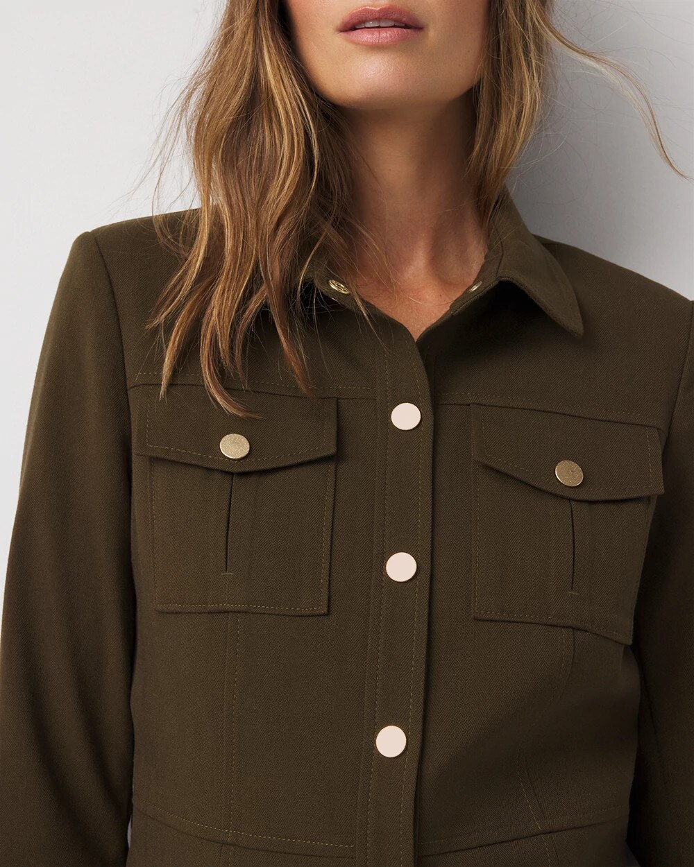White House Black Market Twill Belted Utility Shacket In Green