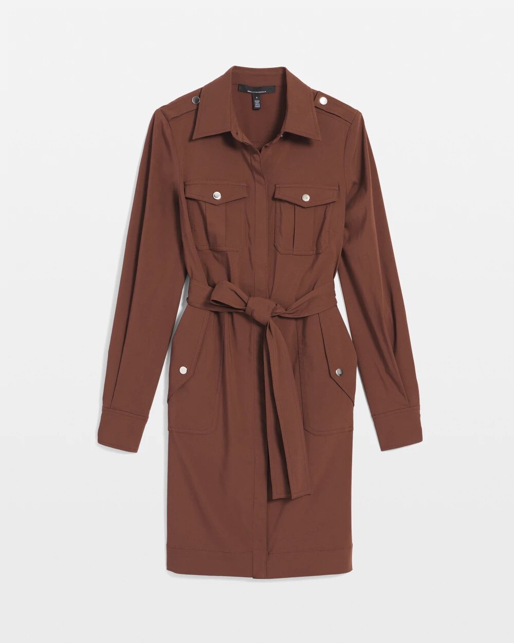 White House Black Market Long-sleeve Utility Shirt Dress In Brown