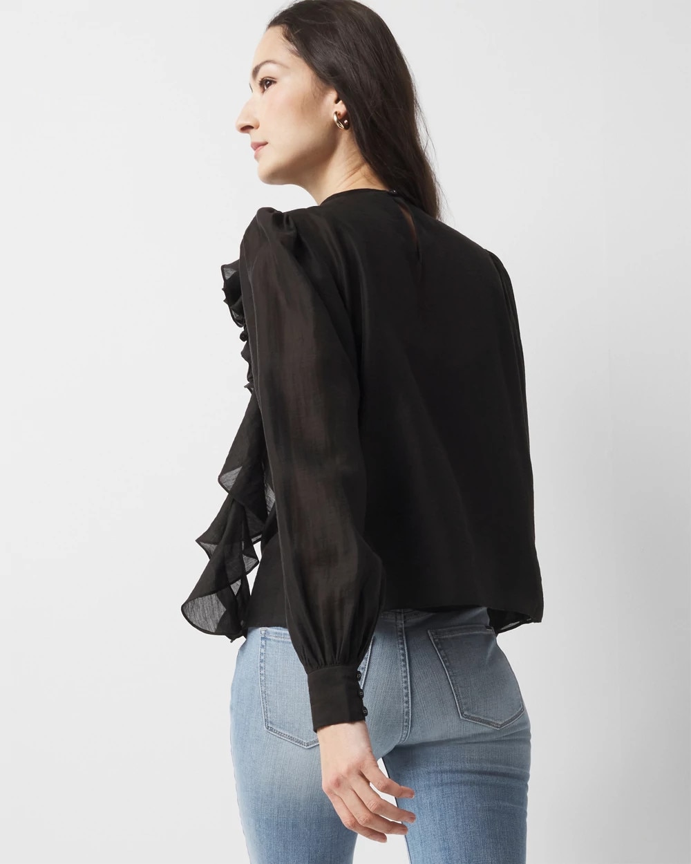 White House Black Market Ruffle Statement Blouse In Black