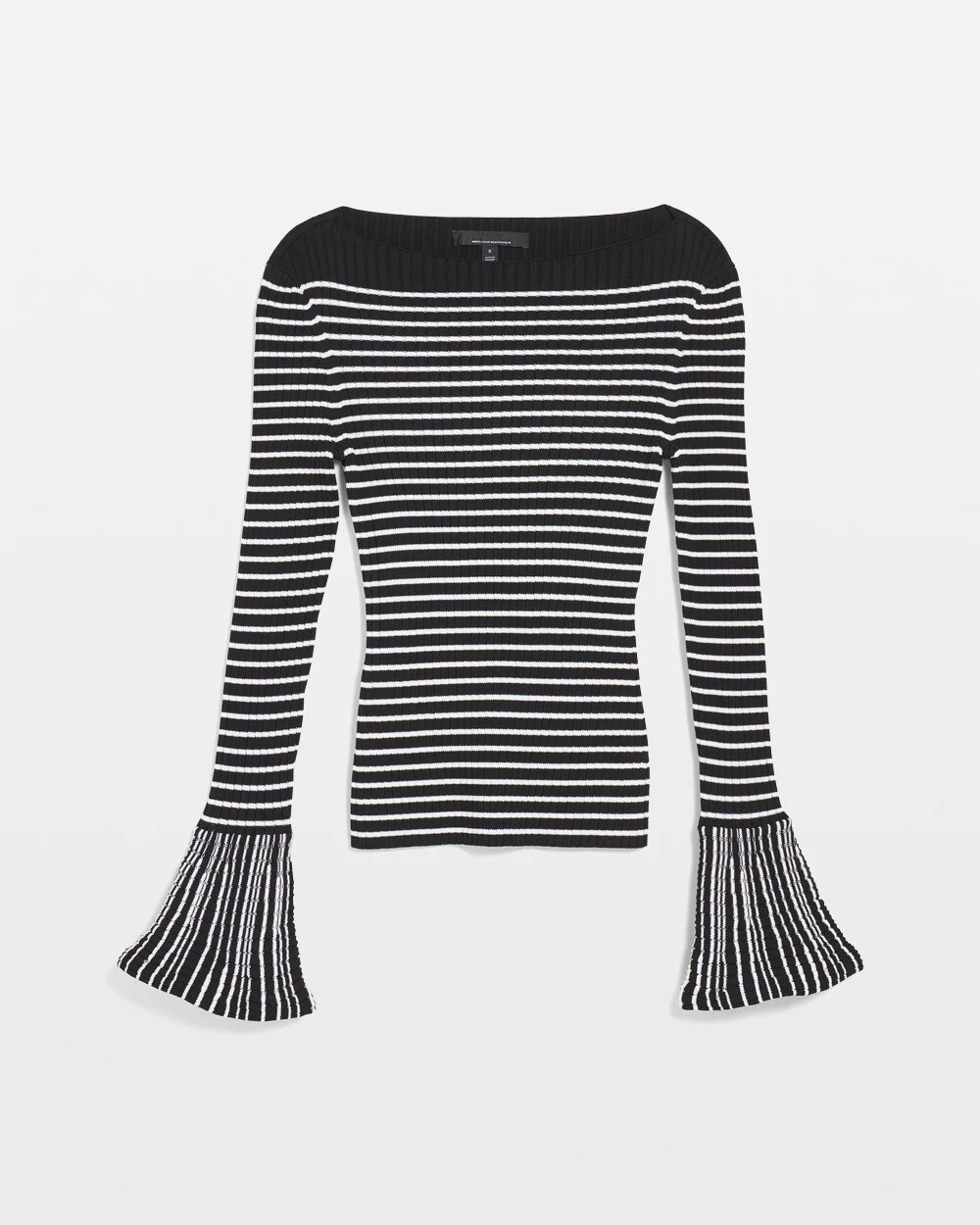 White House Black Market Striped Flared Cuff Sweater In Black/ecru Stripe