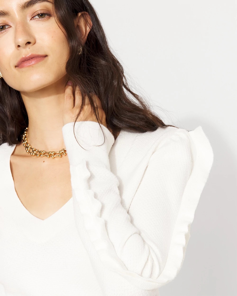 White House Black Market Ruffle Sleeve Pullover Sweater In Multi