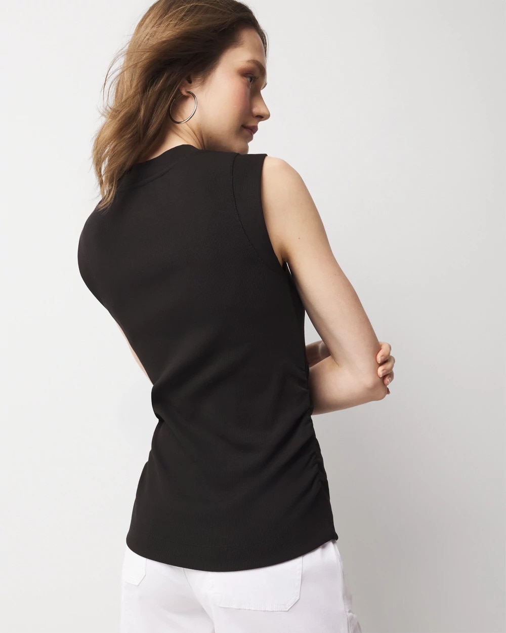 White House Black Market Tencel Ribbed High Neck Tank Top In Black
