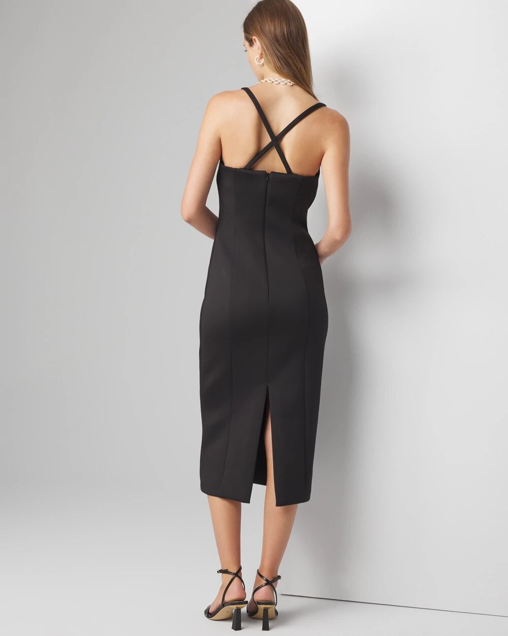 White House Black Market Little Halter Midi Dress In Black