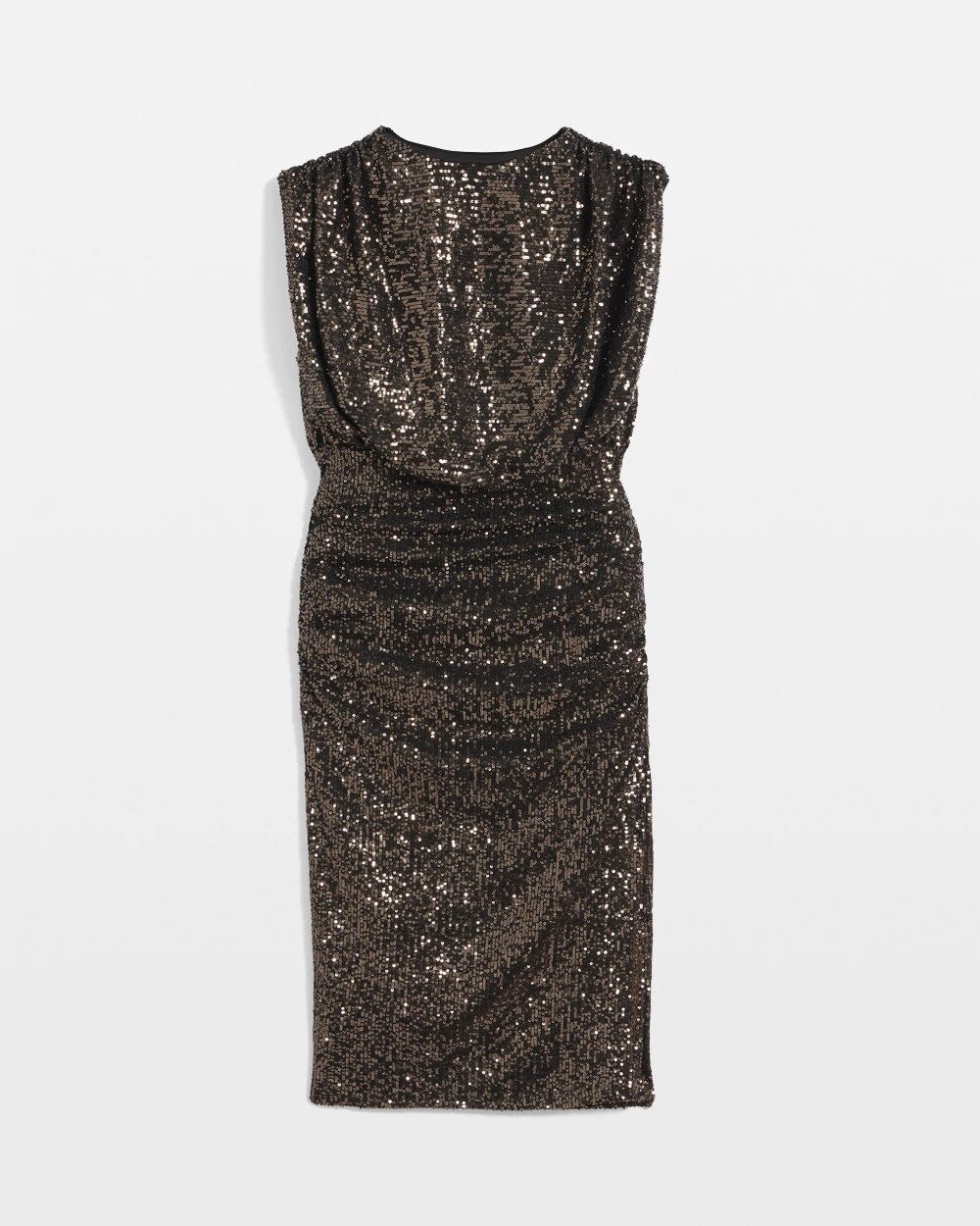 White House Black Market Petite Sequin Ruched Midi Dress In Gunmetal