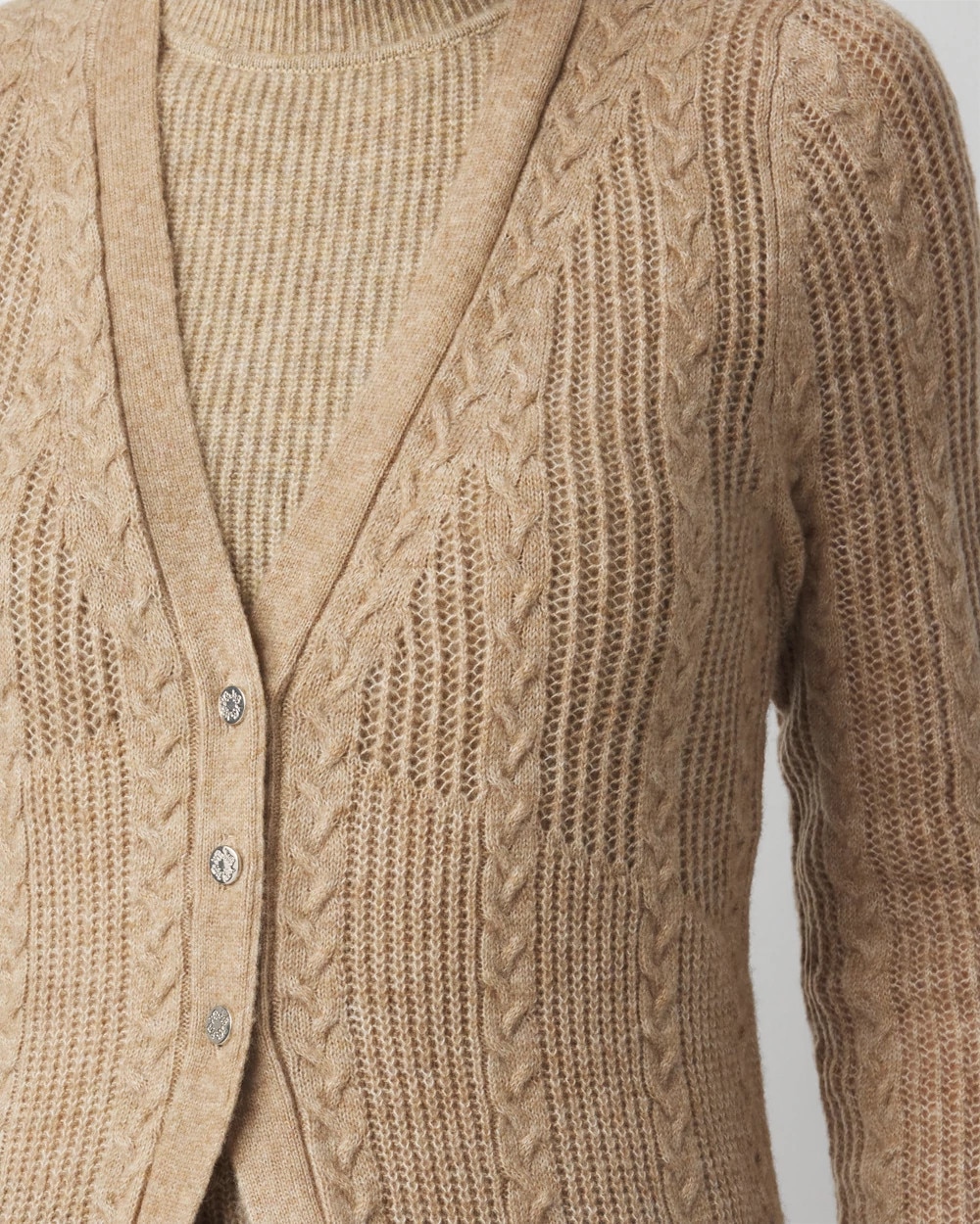 White House Black Market Cable Stitch Duster Sweater In Heathered Chalet