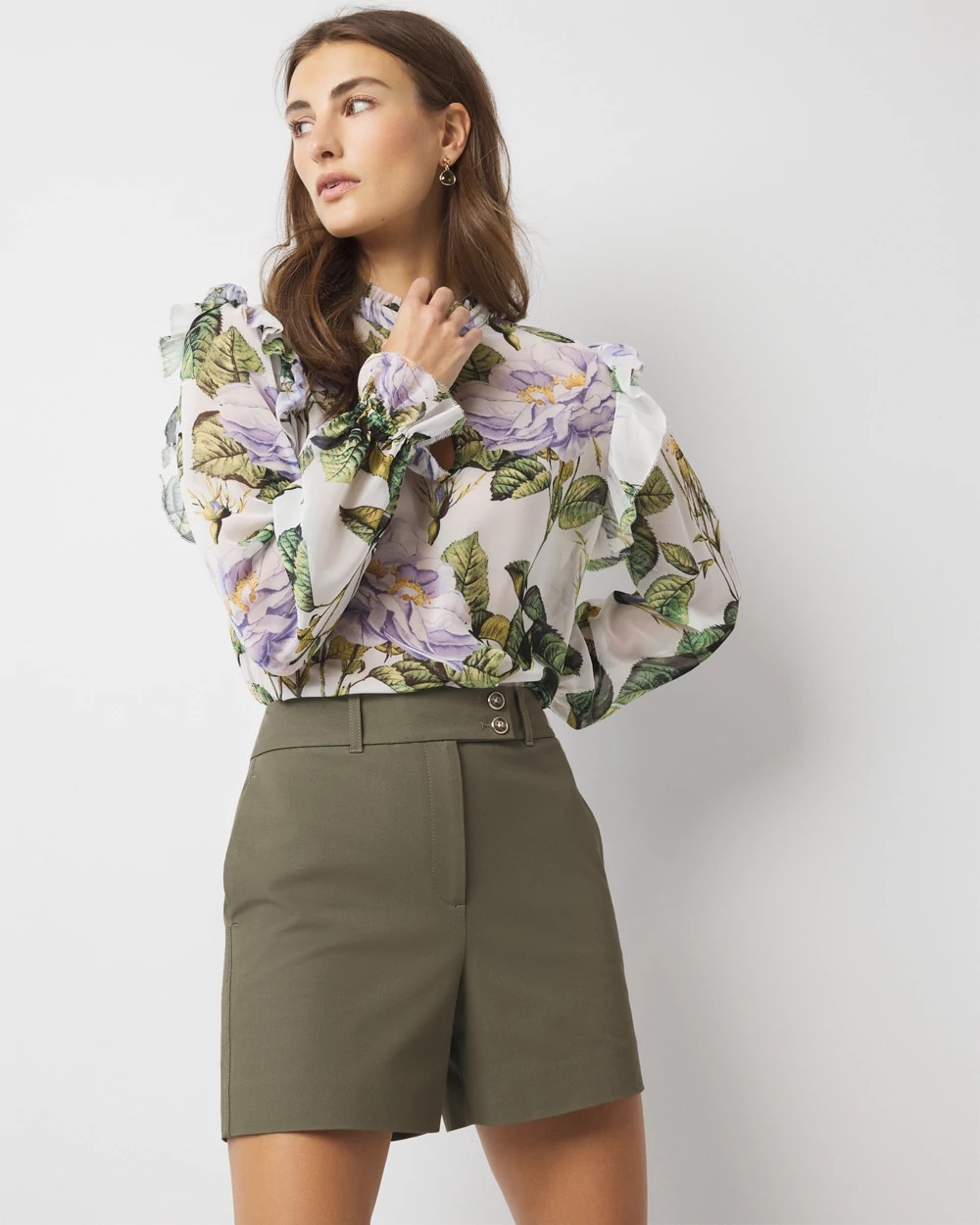 White House Black Market High-rise Extended Tab Shorts In Forever Olive
