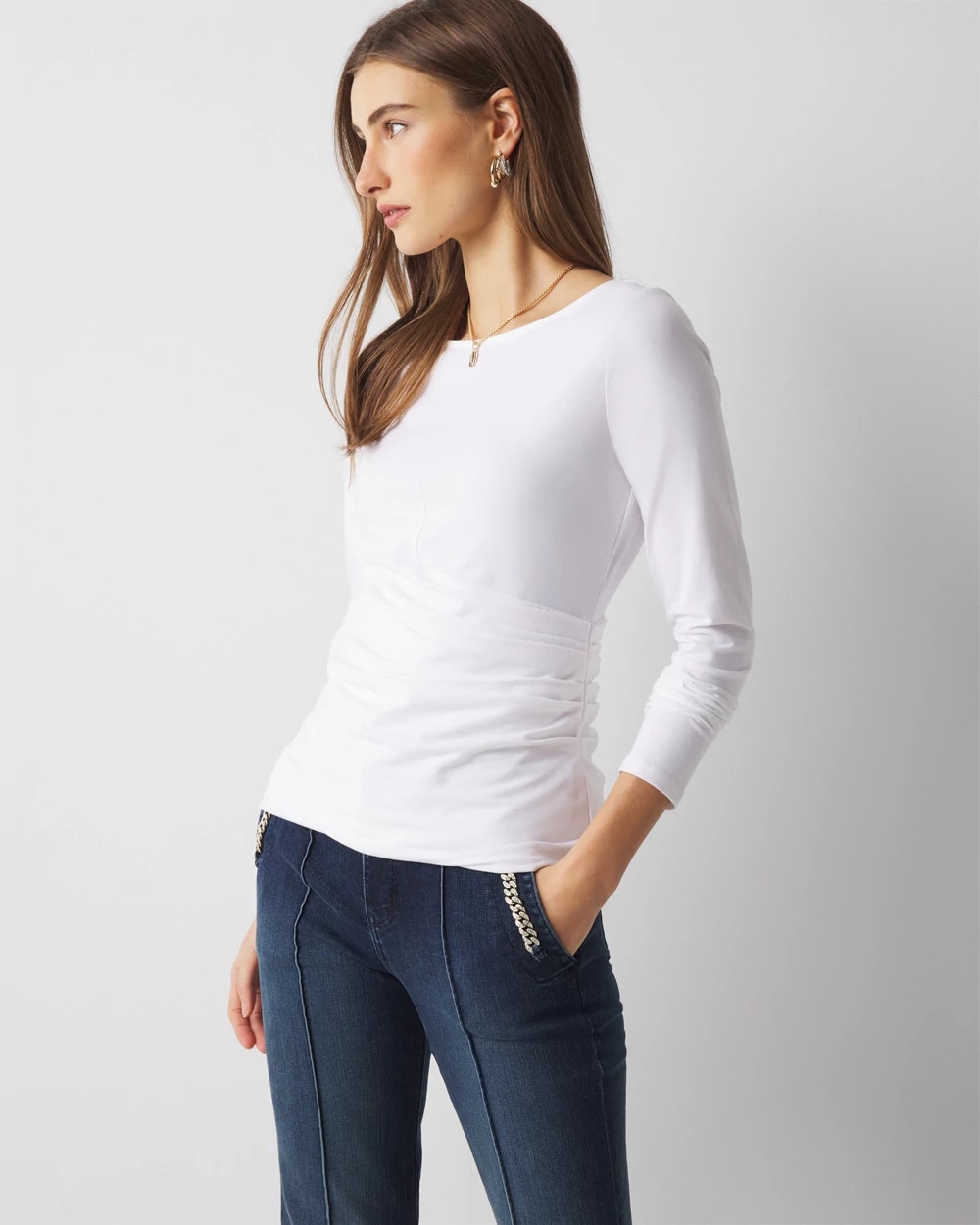 White House Black Market Wrap Front Crewneck Tee In White