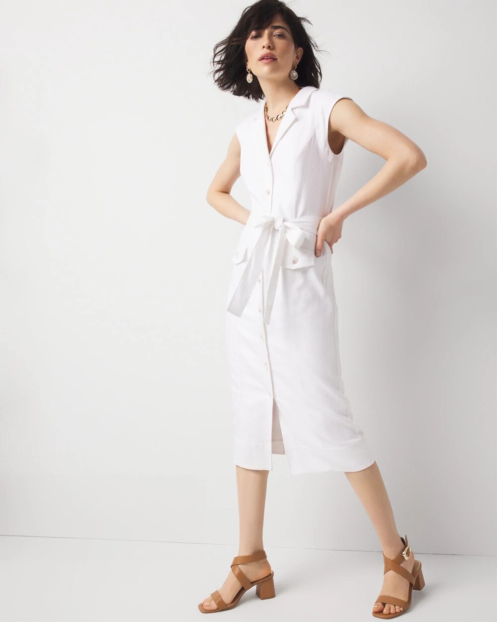 White House Black Market Petite Belted Utility Midi Dress