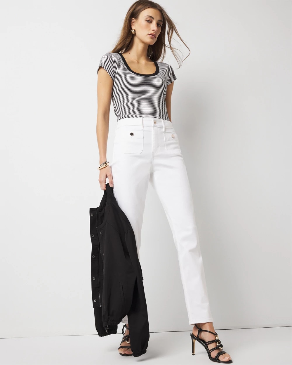 White House Black Market Petite Patch Pocket High-rise Slim Jeans In White