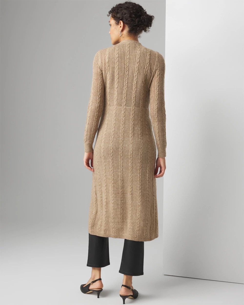 White House Black Market Cable Stitch Duster Sweater In Heathered Chalet