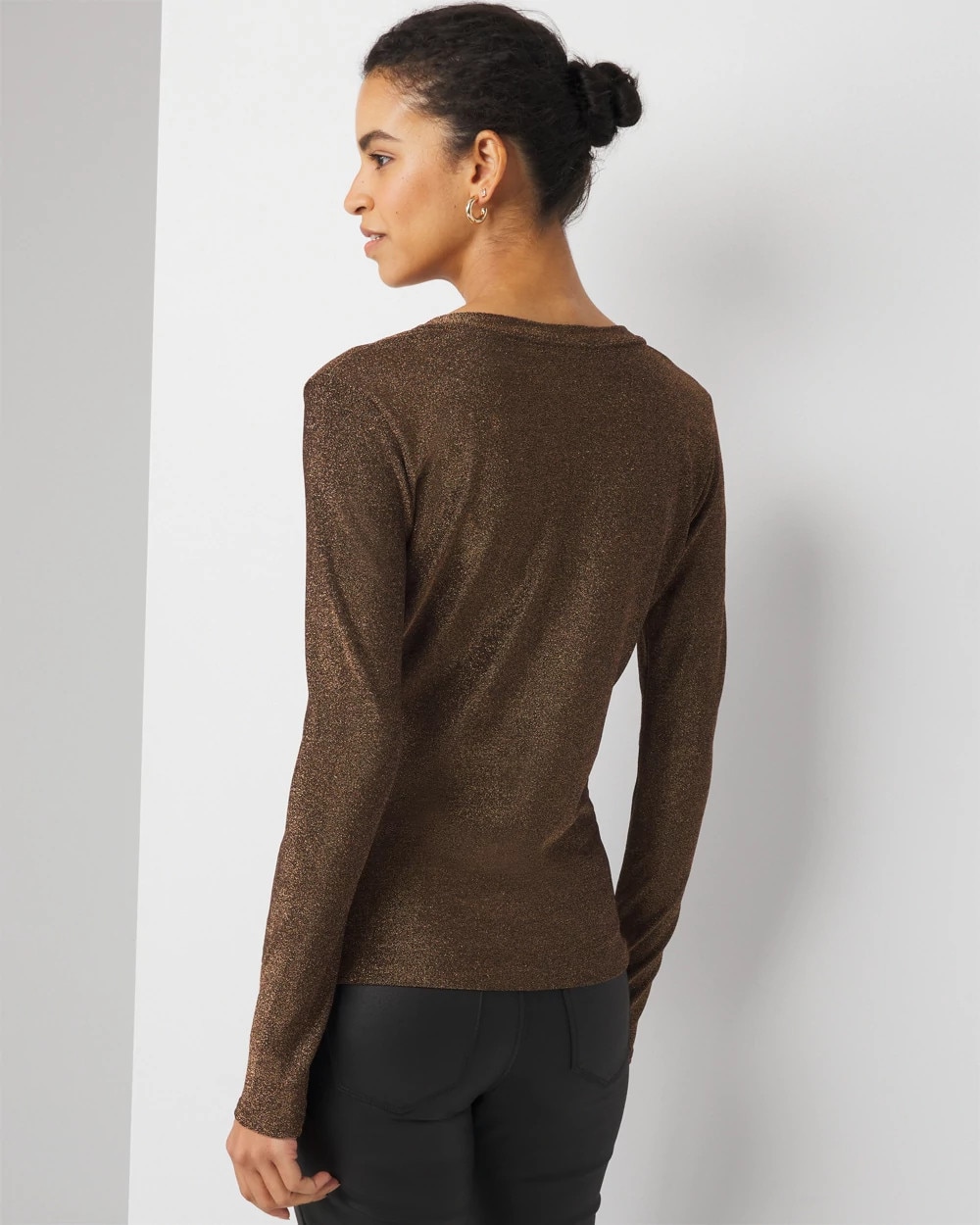 White House Black Market Sparkle Knit Top In Antique Bronze Metallic