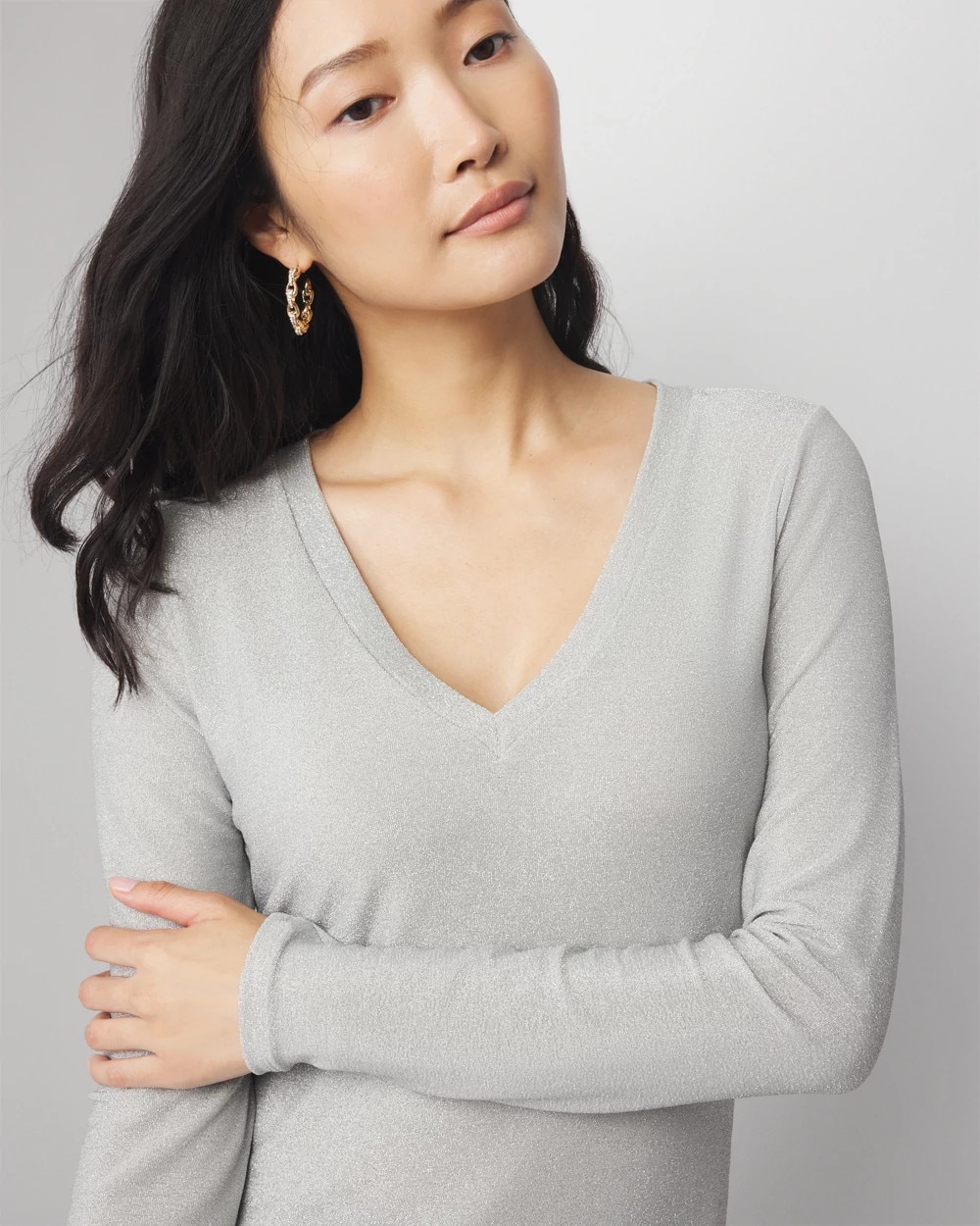 White House Black Market Sparkle Knit Top In Lunar Metallic