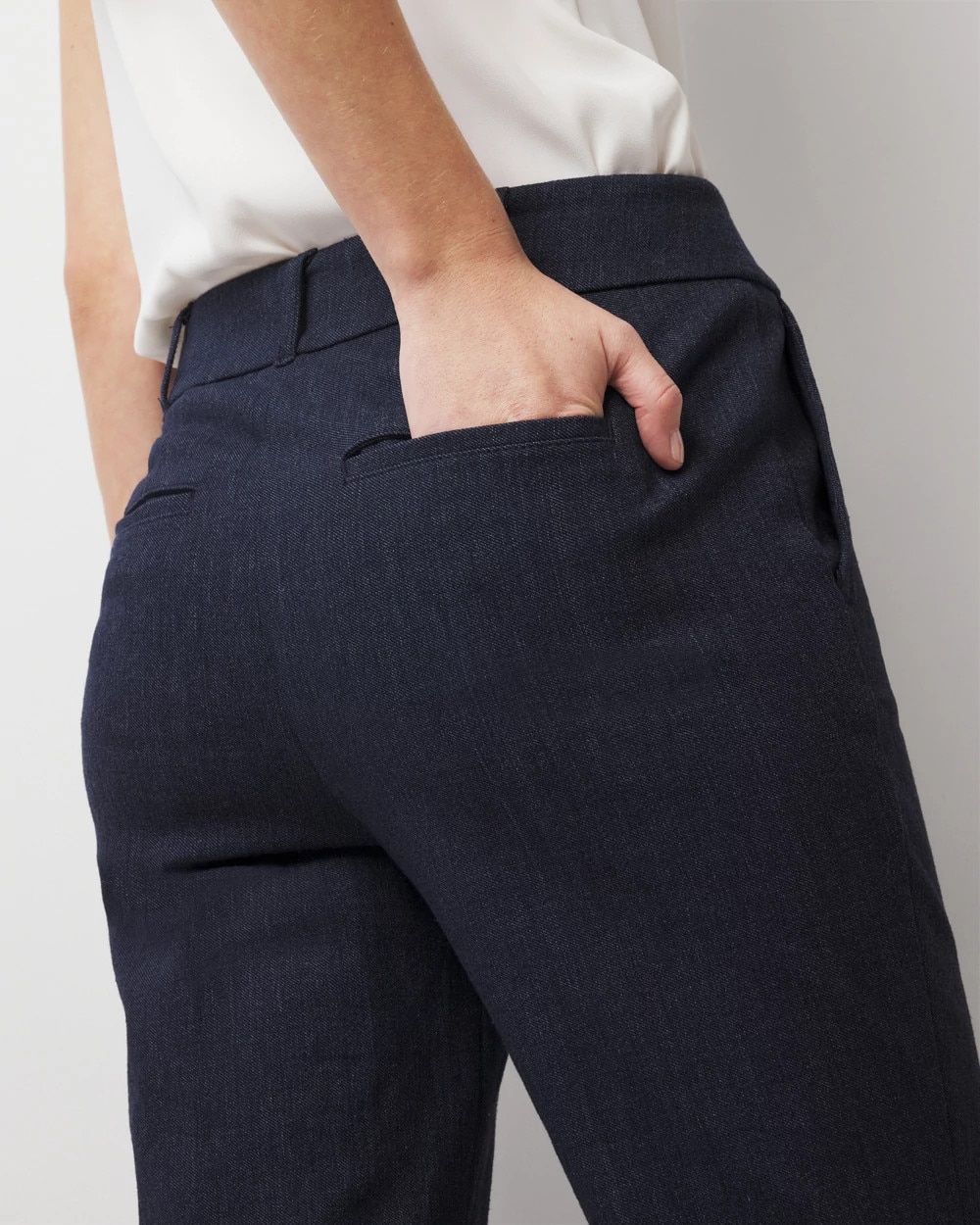 White House Black Market High-rise Straight Leg Pants In Dark Indigo Crosshatch