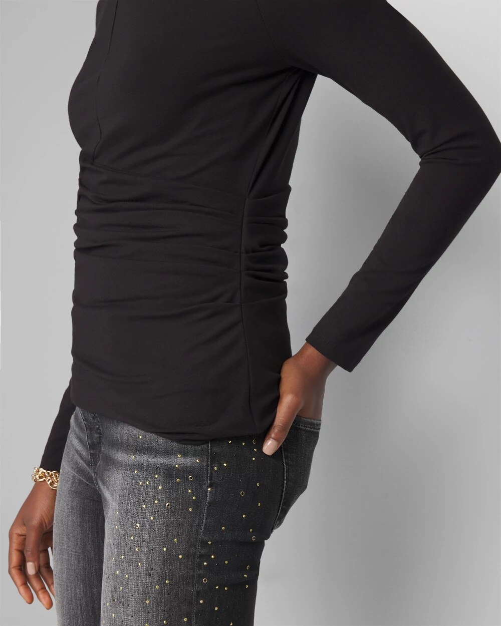 White House Black Market Wrap Front Crewneck Tee In Black