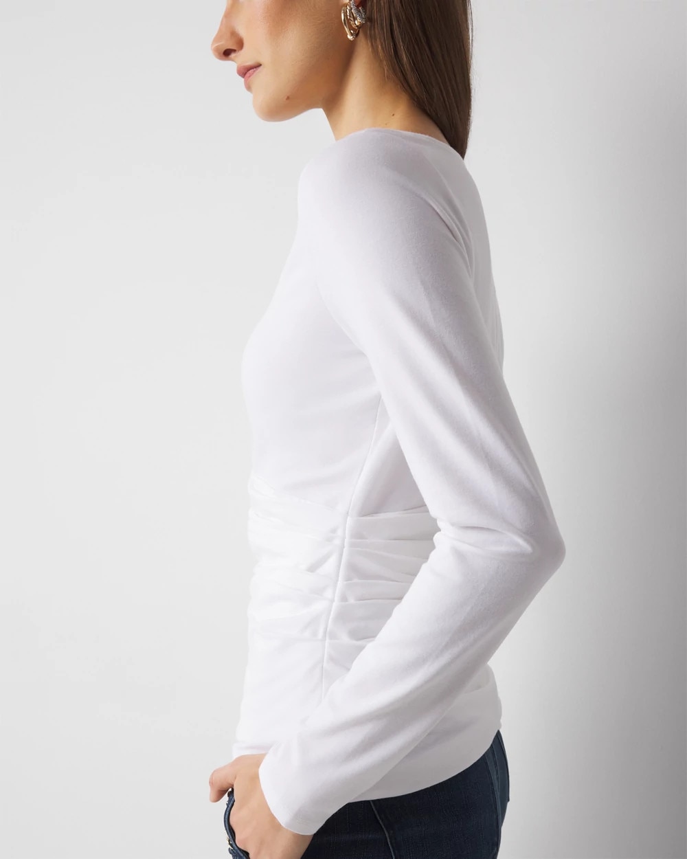 White House Black Market Wrap Front Crewneck Tee In White