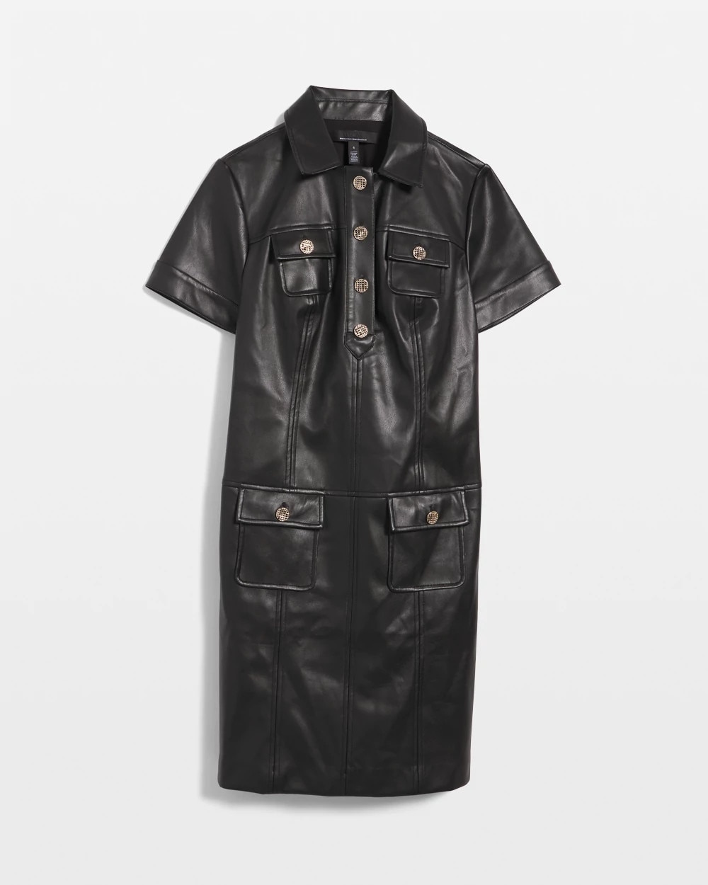 White House Black Market Faux Leather Button-front Mini Dress In Black