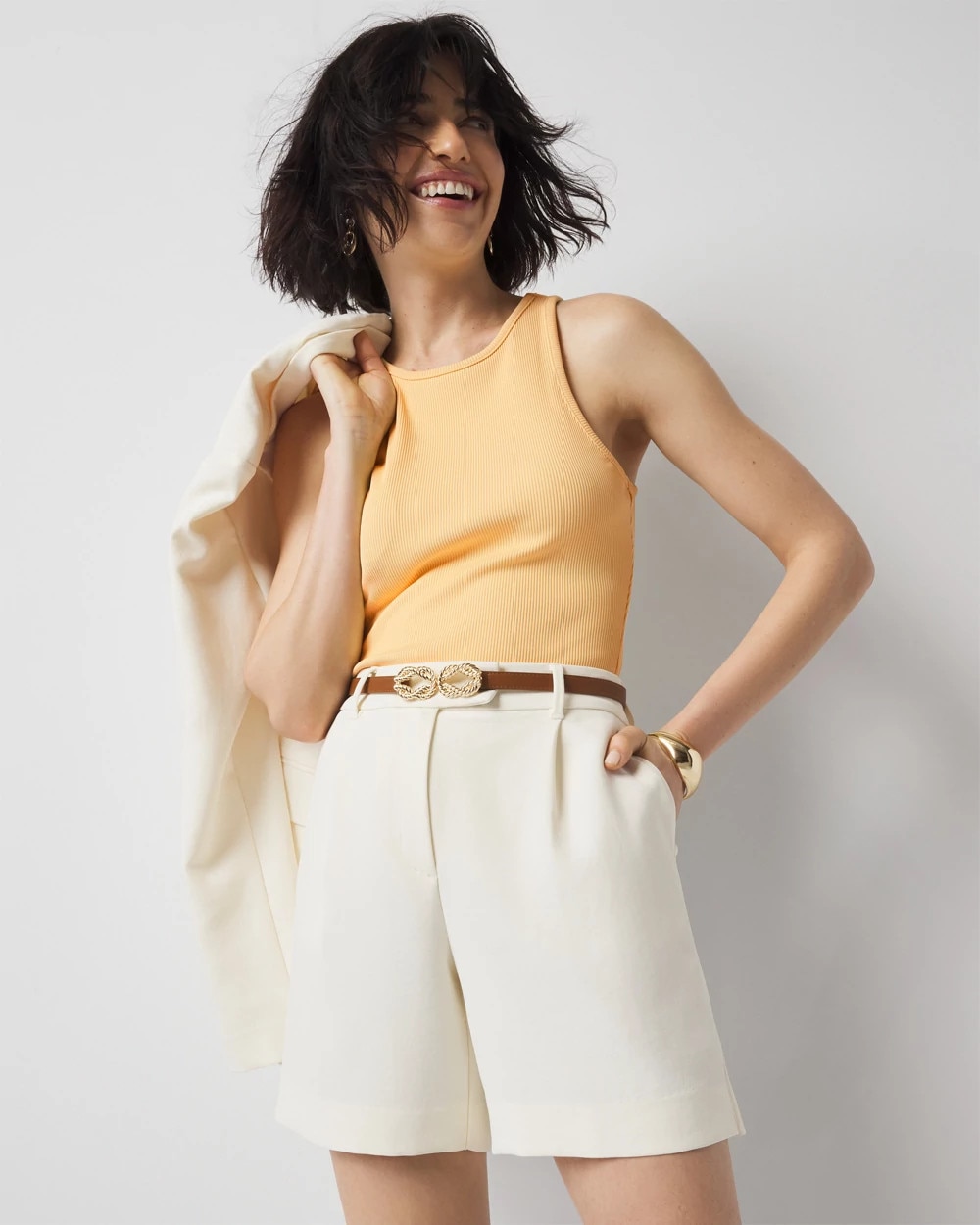 White House Black Market High-rise Tailored Shorts In Antique White