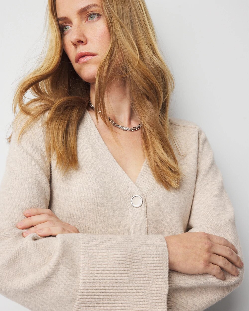 White House Black Market Bell Sleeve Cardigan Sweater In Frosted Toffee