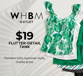 WHBM Outlet. $19 Flutter-Detail Tank. Femme trim, summer style, Outlet price.