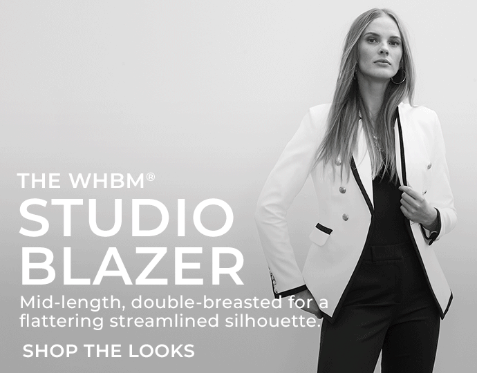 The WHBM Studio Blazer. Mid-length, double-breasted for a flattering streamlined silhouette. Shop The Looks